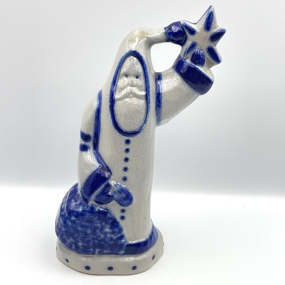 Eldreth Pottery 1997 Santa Claus Father Christmas Salt Glaze Blue 10" Figurine‎